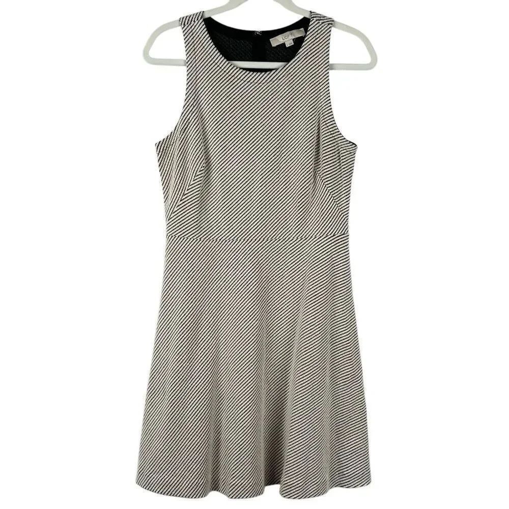 LOFT Black White Dot Fit and Flair Sleeveless Dress 6